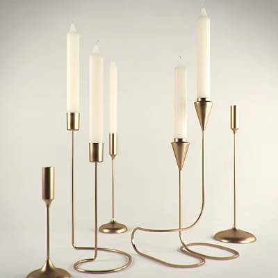 Modern Elegant Candle Lamps With Brass Bases White Candles And Varied Designs 3d model