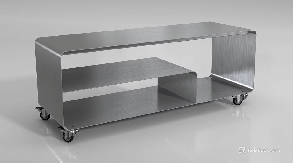 Modern Minimalist Entryway Side Cabinet With Silver Metal Frame And Rolling Wheels 3d model 