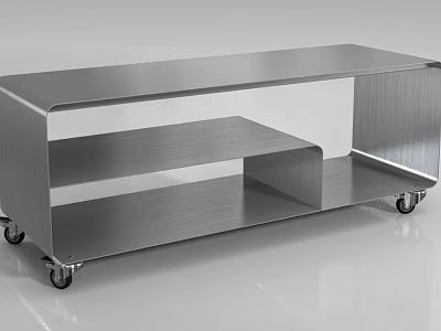 Modern Minimalist Entryway Side Cabinet With Silver Metal Frame And Rolling Wheels 3d model