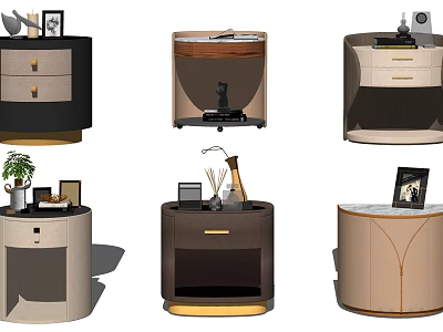 Modern Bedside Tables With Drawers Photo Frames And Decorative Items 3d model