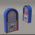 Blue Arched Cartoon Clock With Orange Star Shaped Hands And Decorative Design 3d model
