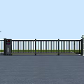 Modern Automatic Black Metal Folding Gate With Pillars And Paved Entrance Area