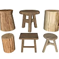 Natural Wooden Stools With Rustic Design And Various Handcrafted Shapes For Home