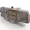Modern Natural Design With Rock Structure Wooden Table Planks And Stone Elements 3d model