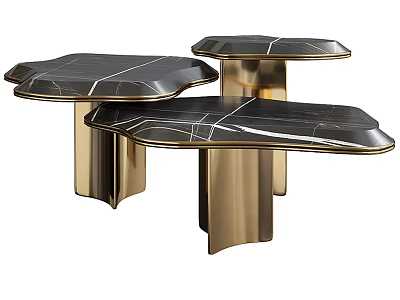 Modern Black Marble Coffee Tables With Gold Metal Base And Unique Shape Design 3d model
