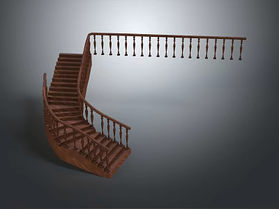 Elegant Wooden Spiral Staircase With Classic Railing Design For Modern Home 3d model