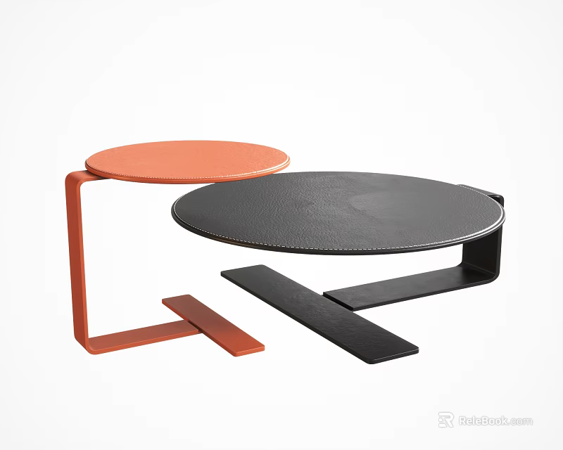 Modern Coffee Table With Orange And Black Round Top And Geometric Base 3d model