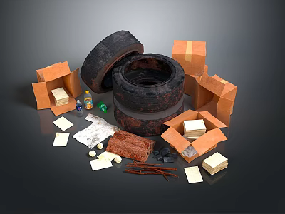 High Quality Auto Parts Display With Tires Boxes And Various Components 3d model