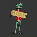 Green Frog With Large Eyes Wearing Red Clothing Holding Scroll On Reflective Background