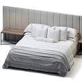 Modern Double Bed Bedroom Interior With Gray Duvet Pillows And Wooden Nightstand