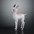 White Fawn with Black Antlers and Pink Patterns Standing Gracefully on Dark Background