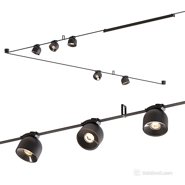 Black Track Spotlights With Multiple Adjustable Heads For Modern Home Lighting 3d model