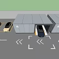 Modern Cars In Smart Parking Structure With Direction Arrows And Buildings