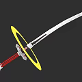 Traditional Japanese Katana With Yellow Ring Red Hilt And White Blade