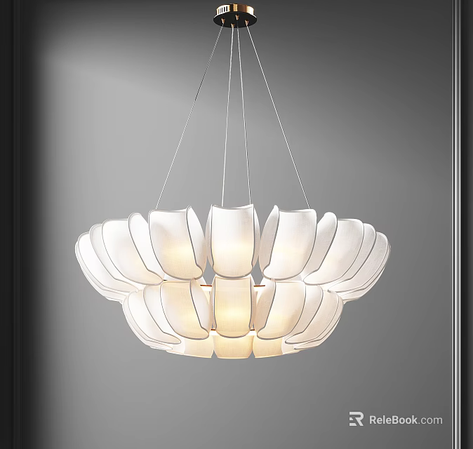 Modern White Petal Shaped Chandelier With Soft Glow For Home Interior Lighting 3d model 