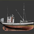 Classic Wooden Boat With Mast Cabin Red Yellow Black Hull And Lifebuoy