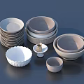 Various Sizes Stacked Ceramic Bowls And Plates Simple Design Daily Kitchen Use