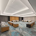 Modern Conference Room Spacious Interior With Modern Ceiling Lighting Patterned Carpet And Comfortable Sofas 3d model
