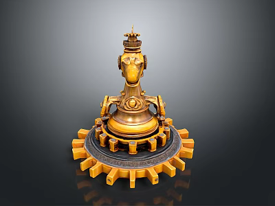 Steampunk Chess Lion Head Mechanical Design Crown Decoration Retro Future Game Item 3d model