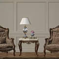 Classic Leisure Sofa Set With Two Armchairs Central Decorative Table Lamp And Herringbone Wooden Floor