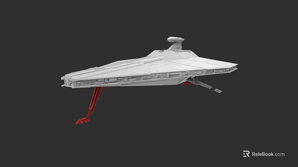 Detailed Gray Warship Model Featuring White Top Structure and Red Supports 3d model