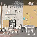 Kids Room Interior Design With Wooden Toys Table Chairs Giraffe Stickers And Bunting Flags
