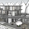Modern Detached Villa With Large Glass Windows Balcony And Outdoor Seating Area