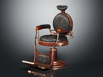 Vintage Barber Chair Furniture With Wooden Armrests Leather Seat And Metal Base 3d model