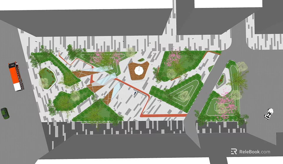 Modern Landscape Design Plan With Green Spaces Pedestrian Paths And Geometric Layout 3d model 