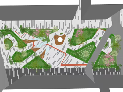 Modern Landscape Design Plan With Green Spaces Pedestrian Paths And Geometric Layout 3d model