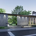 Modern Entrance Gate Design With Stone Wall Illuminated Lights And Landscaped Garden Steps