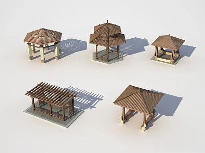 Various Wooden Gazebo Models With Different Roof Designs For Outdoor Use 3d model