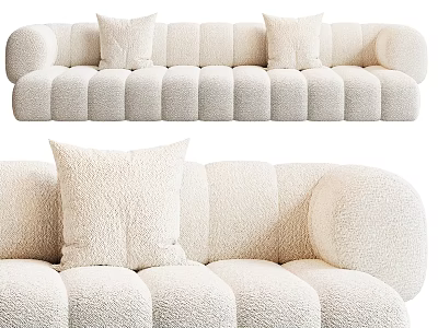 Plush White Sectional Sofa With Fluffy Pillows And Rounded Armrests Modern Design 3d model