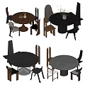Round Dining Table Sets With Various Chair Designs And Different Materials 3d model