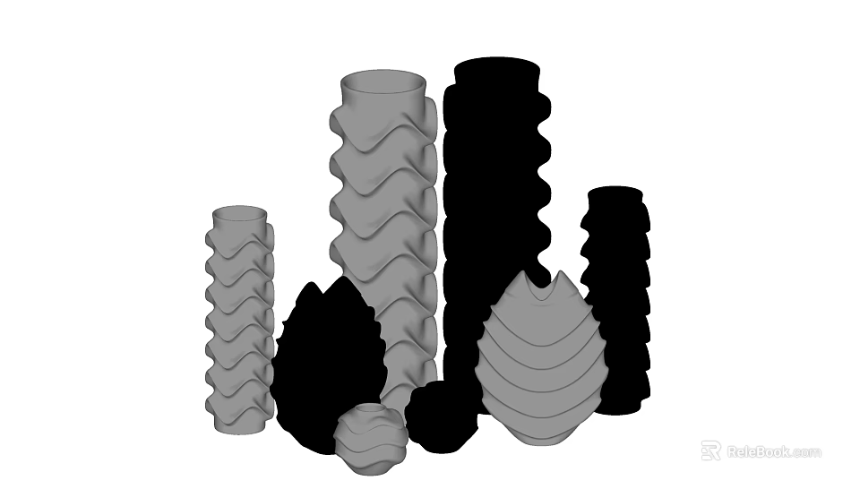 Ceramic Vessels With Wavy Textures And Shell Like Forms In Varying Heights And Shapes 3d model