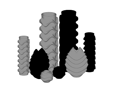 Ceramic Vessels With Wavy Textures And Shell Like Forms In Varying Heights And Shapes 3d model