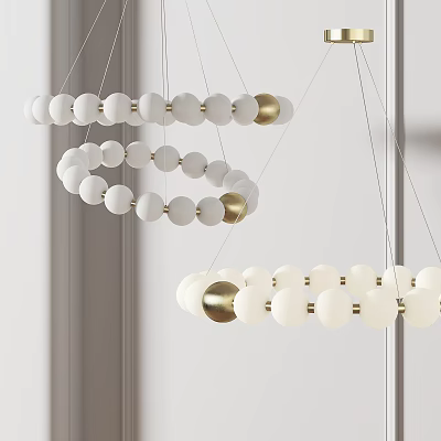 Elegant White Gold Beaded Chandelier With Spiral Ring Design For Modern Interior 3d model