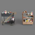Modern Mobile Commercial Service Carts With Storage Shelves Bottles And Glasses