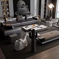 Elegant Modern Leather Sofa and Coffee Table Set with Cushions Accent Chairs and Area Rug