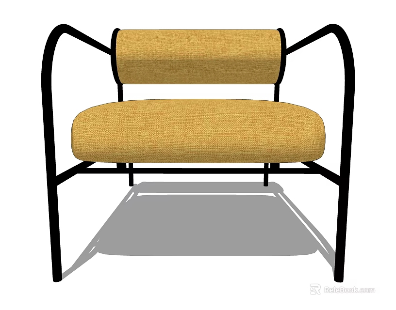 Yellow Fabric Upholstered Single Sofa With Black Metal Frame Modern Design 3d model 