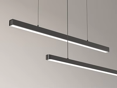 Long Rectangular Pendant Lights with Black Frame and White Light Hanging on Gray Background 3d model