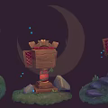 3D Animal Figure Inside Decorative Lantern With Mountain Base And Moon Background