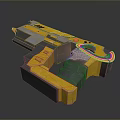 Futuristic Sci Fi Weapon With Yellow Gray Body Red Accent And Angular Mechanical Design 3d model