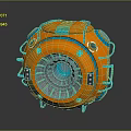 Futuristic Orange Spherical Computer Device With Blue Details And Central Blue Circle