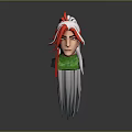 3D Fantasy Creature Character With Red And White Long Hair And Green Collar Design
