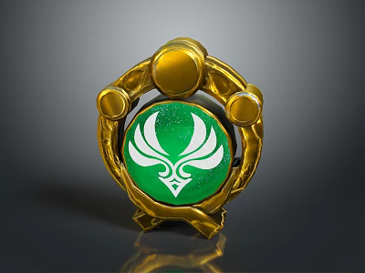 Elegant Golden Framed Green Circular Clothing Accessory With White Decorative Pattern 3d model