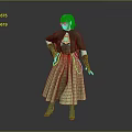 Woman With Pink Hair Wearing Green Top Yellow Apron Green Skirt And Brown Gloves