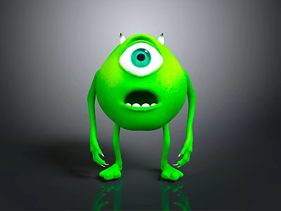 Green One Eyed Monster With Large Eye Sharp Ears Small Arms And Legs 3d model