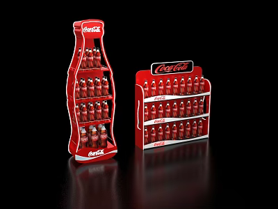 Red Coca-Cola Retail Display Shelves Filled With Bottles And Brand Logo 3d model