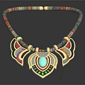 Colorful Beaded Necklace With Leaf Shaped Pendant And Blue Gemstone Centerpiece Design